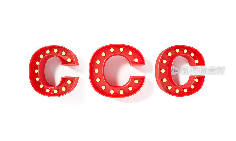 大写字母C -灯泡形成红色大写字母C在白色背景